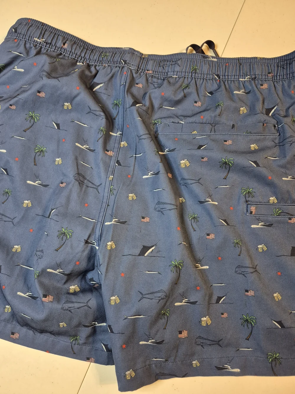 Huk Blue Palm Tree & Yacht Print Swim Trunks 4833